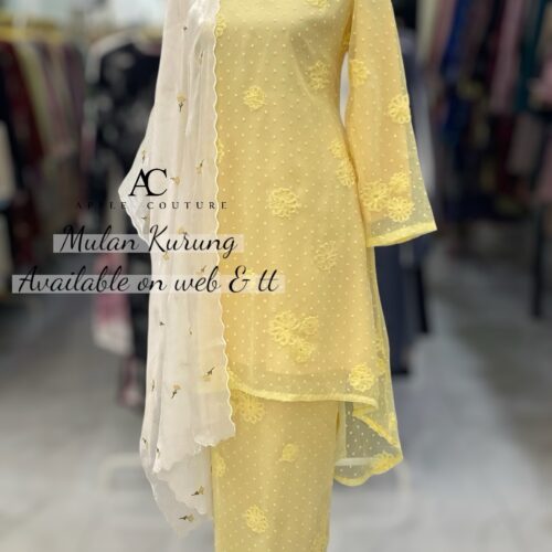 MULAN KURUNG EMBOSS CHIFFON FLORAL BRIGHT YELLOW