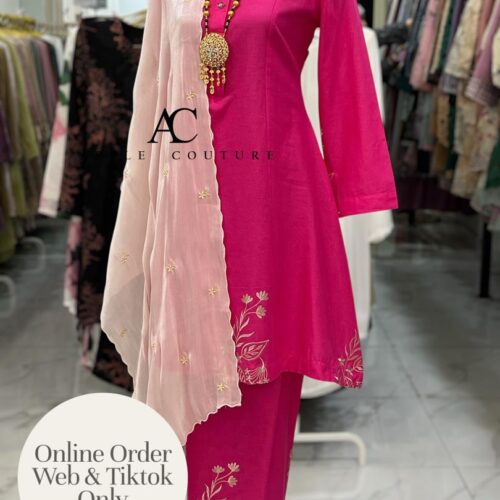 ADINDA KURUNG COTTON LINE EMBROIDERY HOT PINK