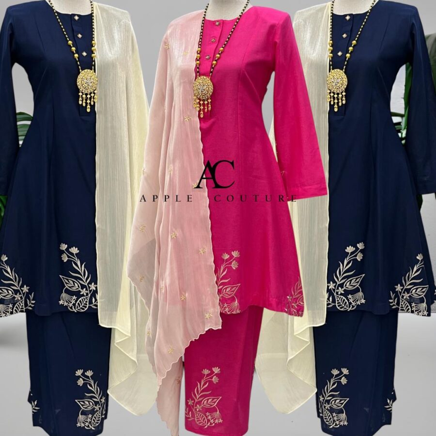 ADINDA KURUNG COTTON LINE EMBROIDERY DARK BLUE - Image 3