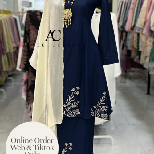 ADINDA KURUNG COTTON LINE EMBROIDERY DARK BLUE