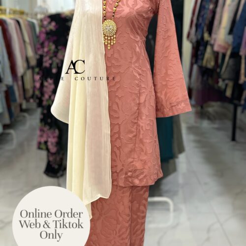 MELOR KURUNG RIAU EMBOSS CHIFFON SALMON PEACH