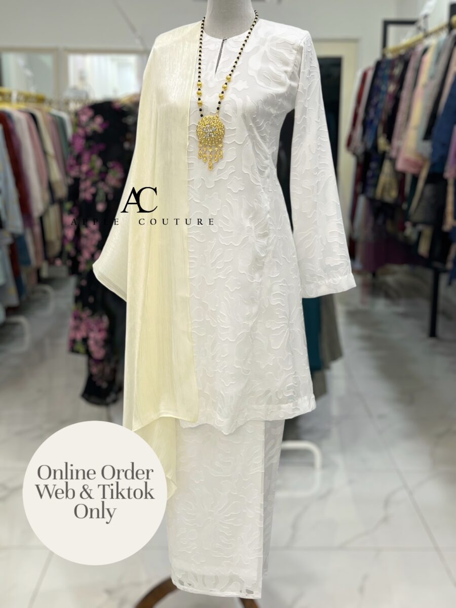 MELOR KURUNG RIAU EMBOSS CHIFFON WHITE