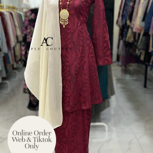 MELOR KURUNG RIAU EMBOSS CHIFFON MAROON