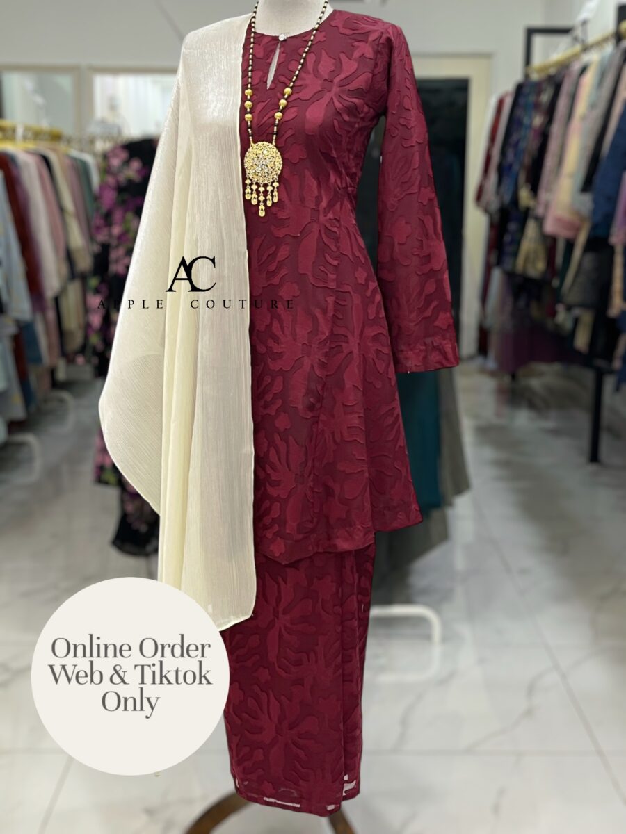 MELOR KURUNG RIAU EMBOSS CHIFFON MAROON