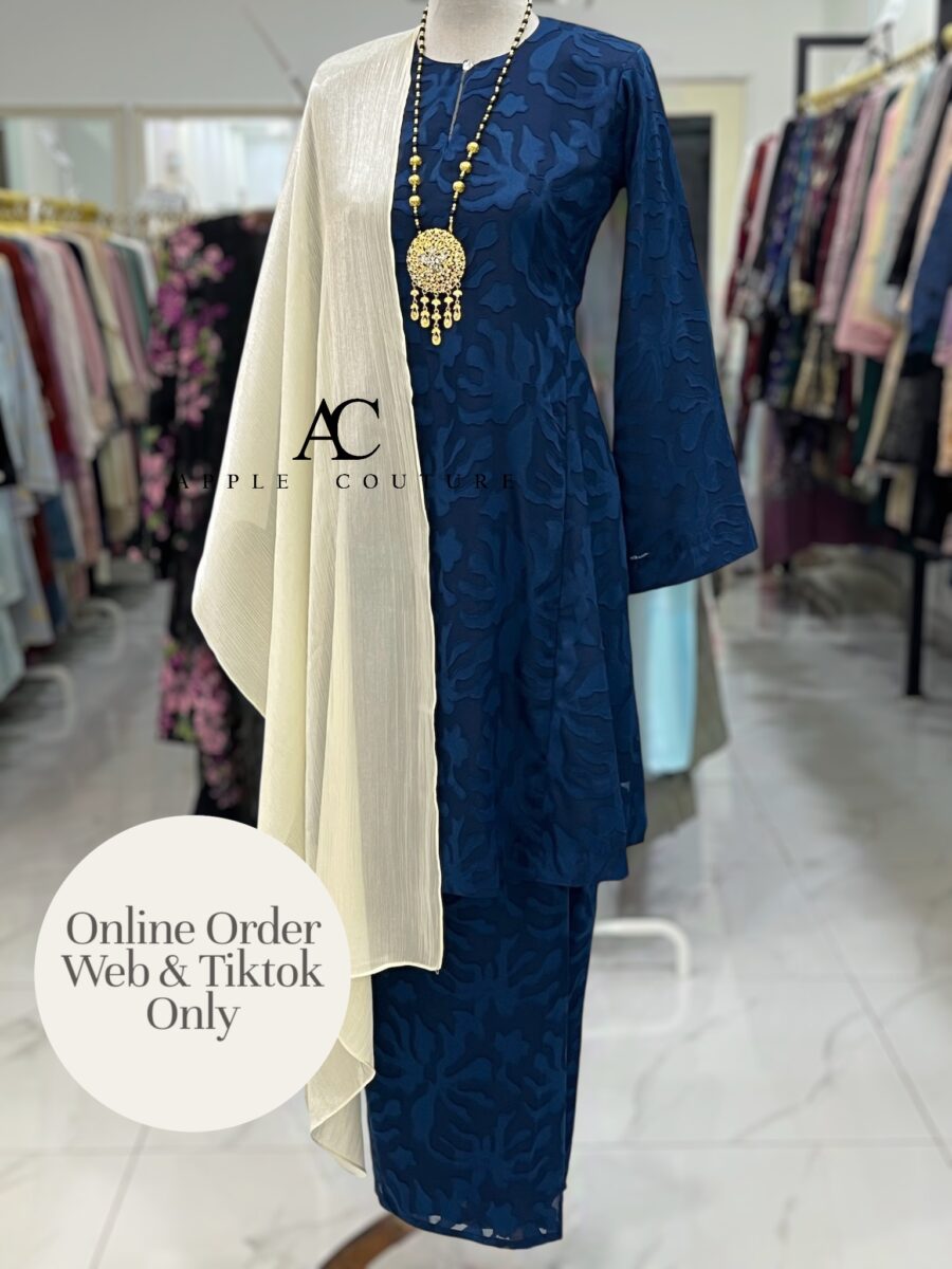 MELOR KURUNG RIAU EMBOSS CHIFFON NAVY BLUE