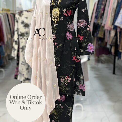 CAMELIA KURUNG MODEN EMBOSS CHIFFON BLACK PURPLE