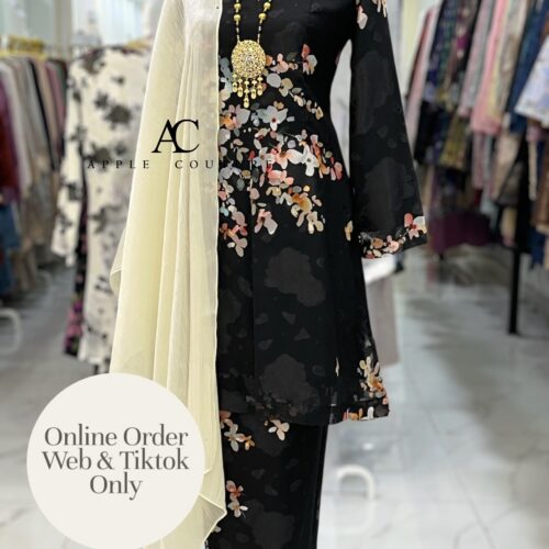 CAMELIA KURUNG MODEN EMBOSS CHIFFON BLACK FLORAL