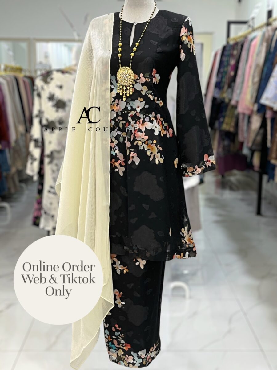 CAMELIA KURUNG MODEN EMBOSS CHIFFON BLACK FLORAL