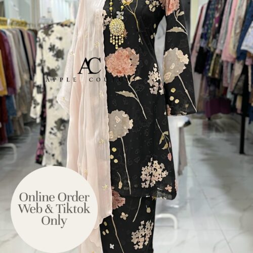 CAMELIA KURUNG MODEN EMBOSS CHIFFON BLACK PEACH