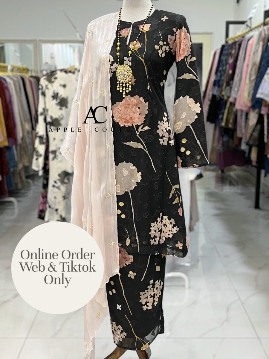 CAMELIA KURUNG MODEN EMBOSS CHIFFON BLACK PEACH