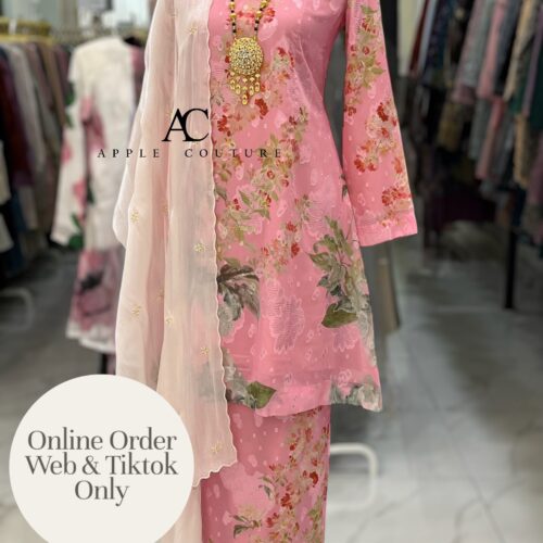 CAMELIA KURUNG MODEN EMBOSS CHIFFON ROSE PINK LEAVES