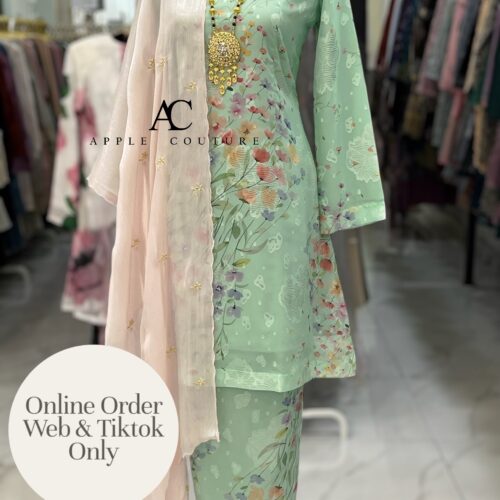 CAMELIA KURUNG MODEN EMBOSS CHIFFON SOFT MINT GREEN
