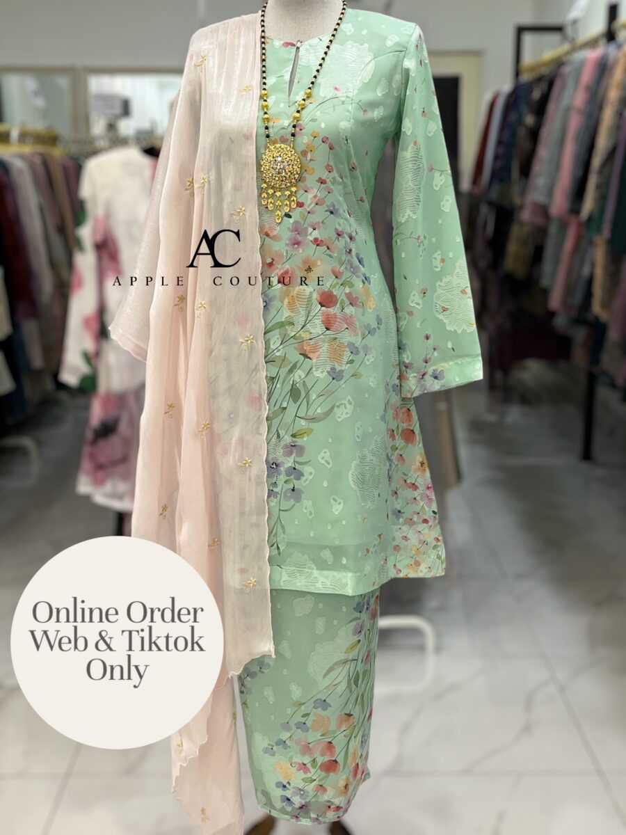 CAMELIA KURUNG MODEN EMBOSS CHIFFON SOFT MINT GREEN