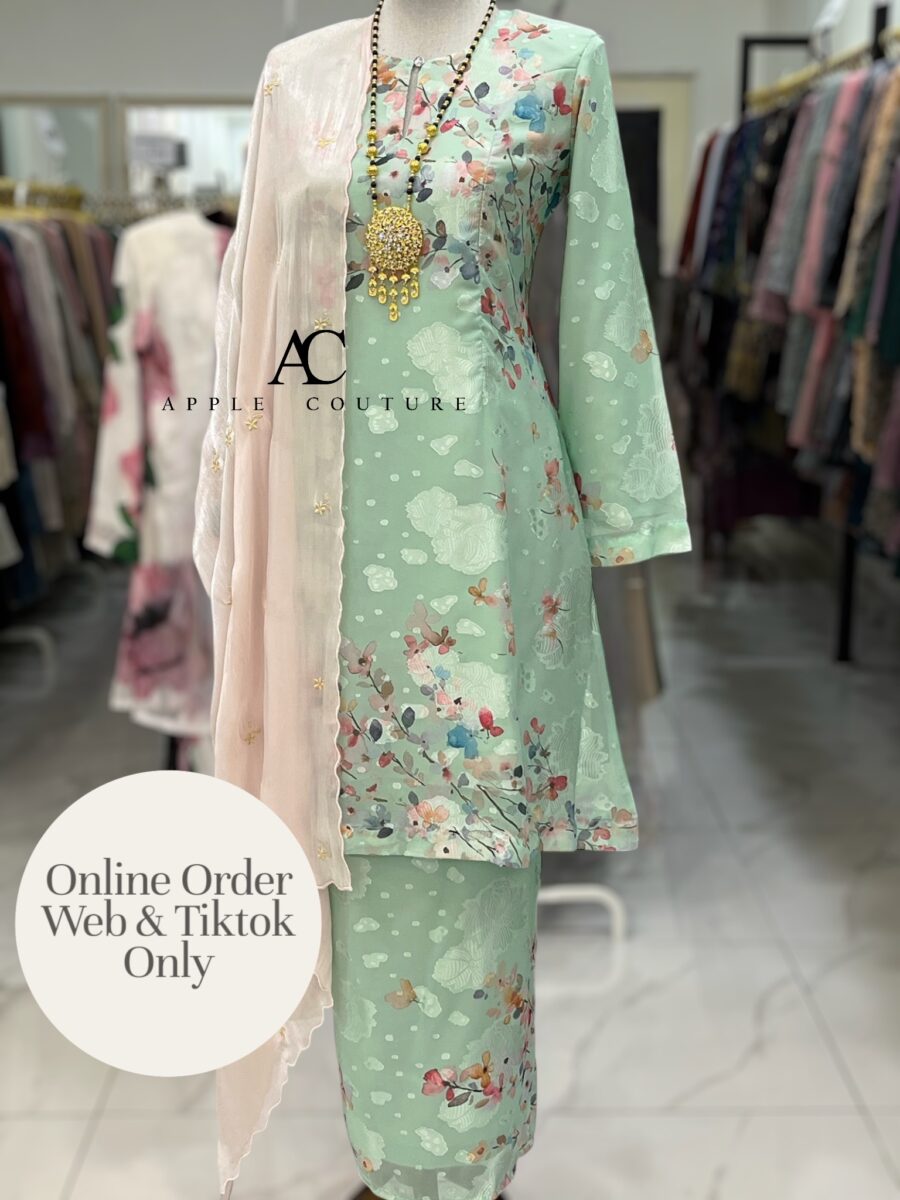 CAMELIA KURUNG MODEN EMBOSS CHIFFON MINT FLORAL