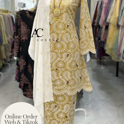 CAMELIA KURUNG PREMIUM VOILE EMBROIDERY GOLDEN MUSTARD