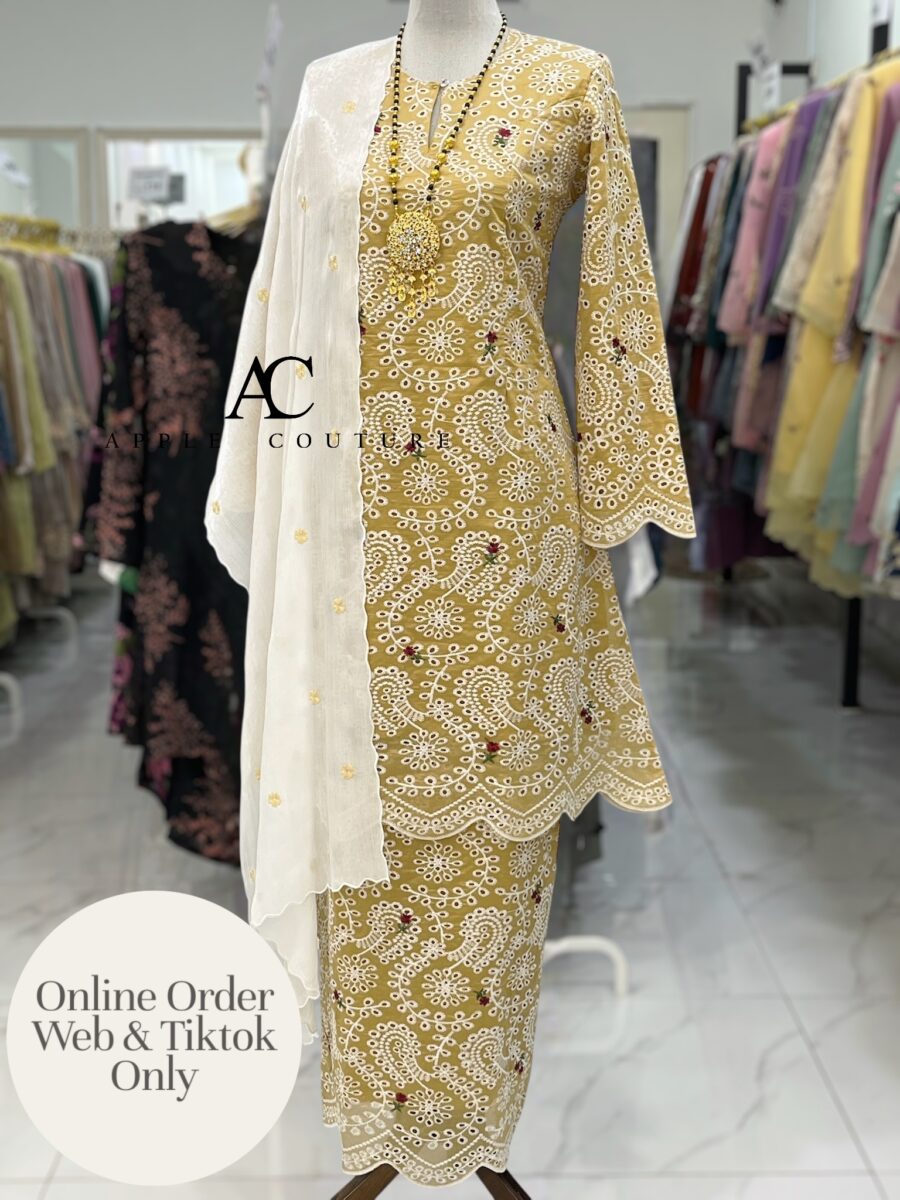 CAMELIA KURUNG PREMIUM VOILE EMBROIDERY GOLDEN MUSTARD