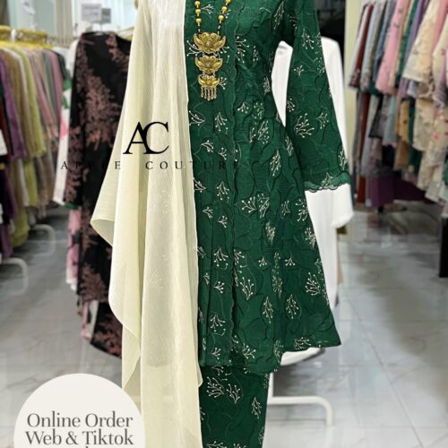 KEBAYA LABUH PREMIUM ORGANZA EMERALD GREEN