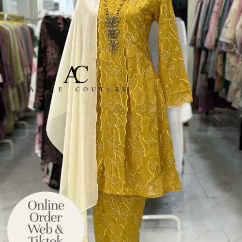 KEBAYA LABUH PREMIUM ORGANZA YELLOW GOLD