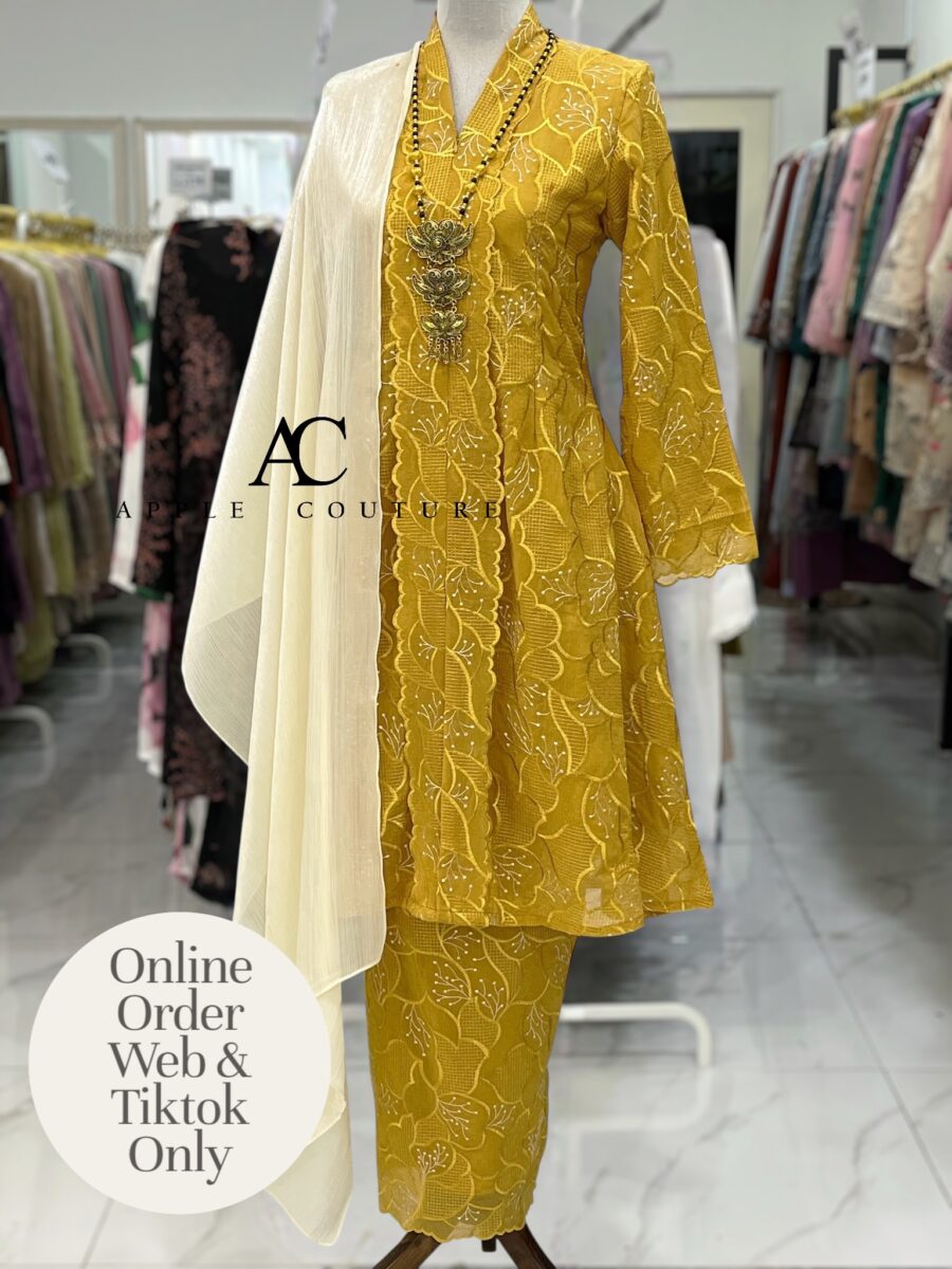 KEBAYA LABUH PREMIUM ORGANZA YELLOW GOLD