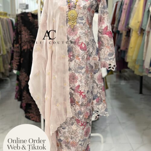 CAMELIA KURUNG MODEN SULAM LACE GRAY PINK