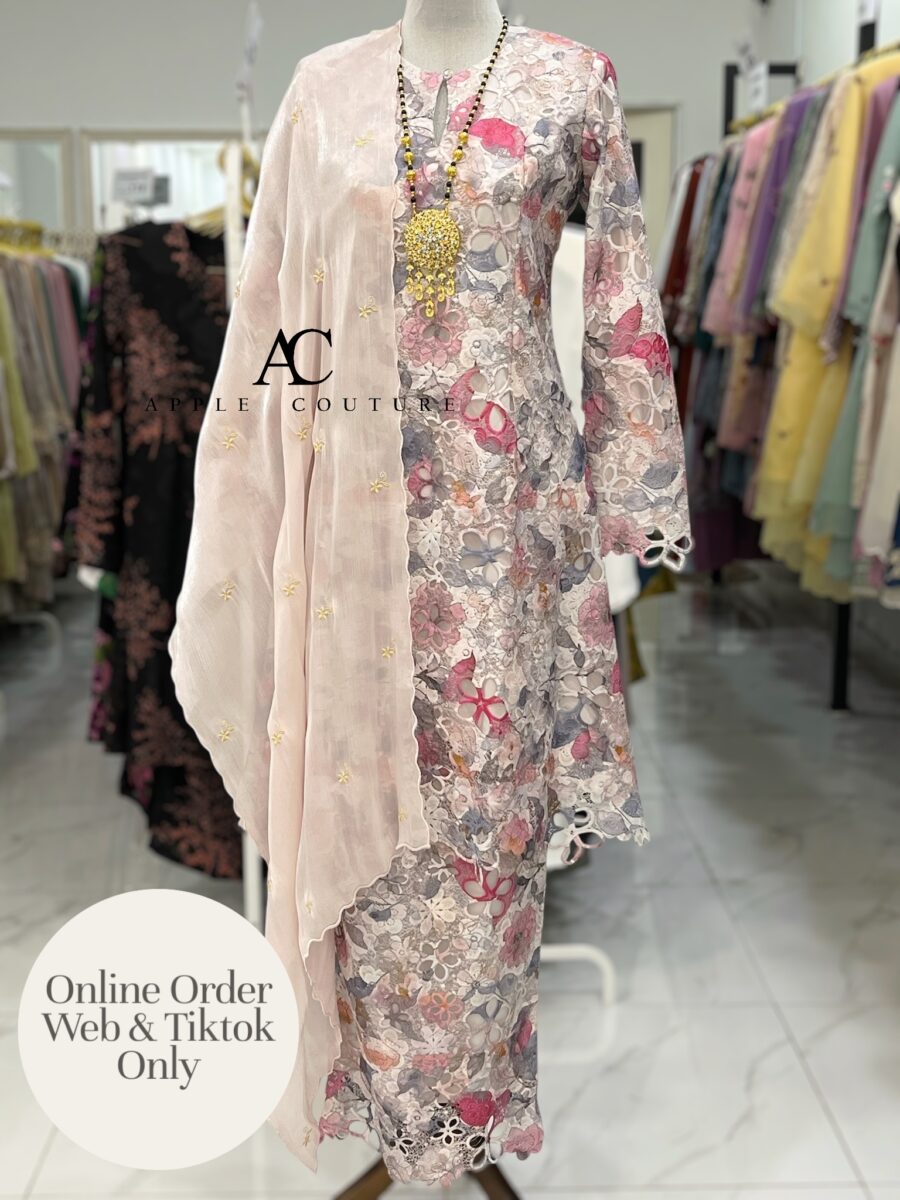 CAMELIA KURUNG MODEN SULAM LACE GRAY PINK