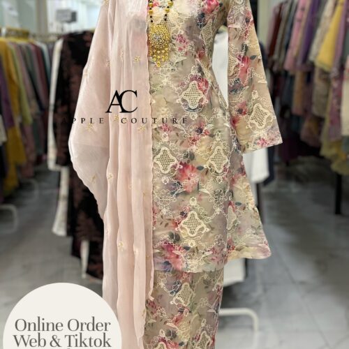 CAMELIA KURUNG MODEN SULAM ORGANZA BEIGE PINK