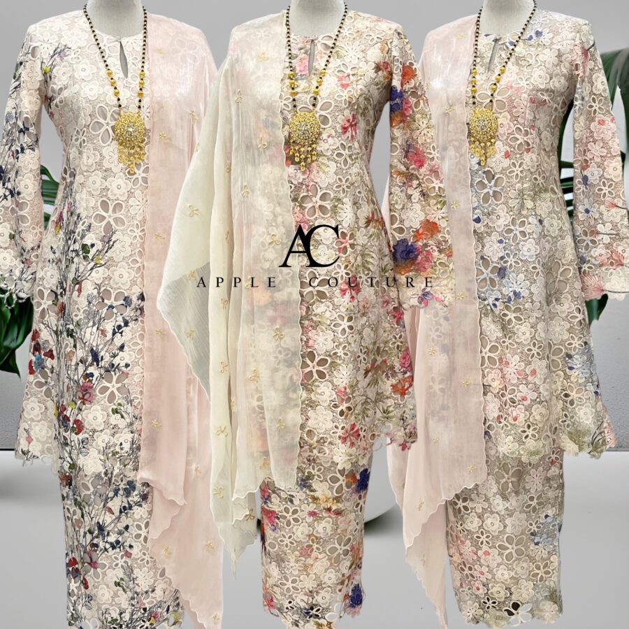 CAMELIA KURUNG MODEN SULAM LACE BEIGE BLUE - Image 2