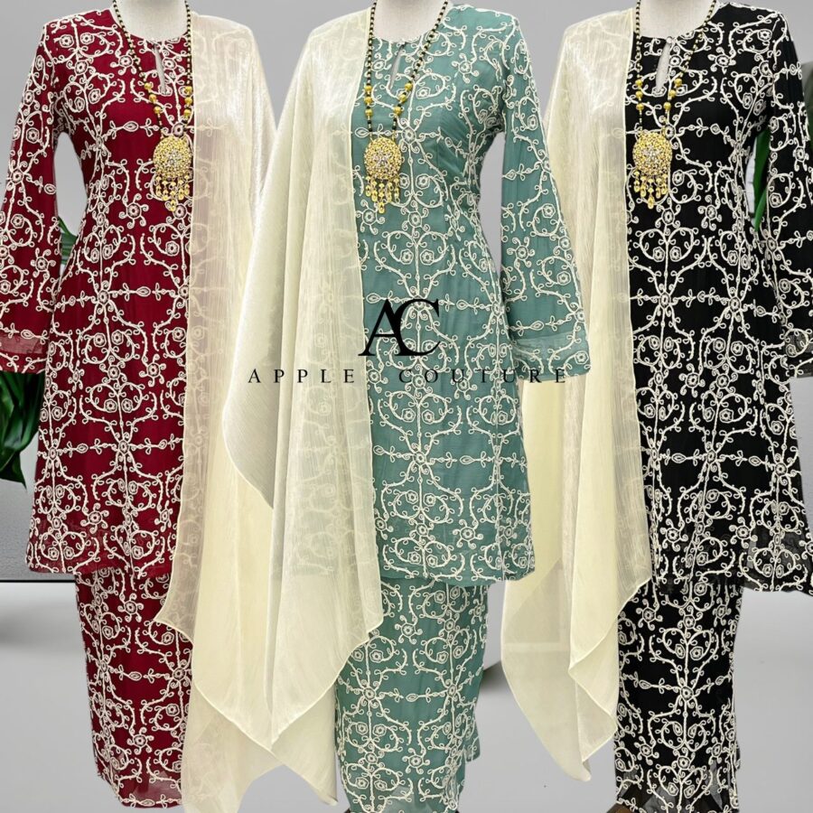 CAMELIA KURUNG MODEN SULAM ORGANZA MAROON - Image 2