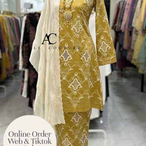 CAMELIA KURUNG MODEN SULAM ORGANZA MUSTARD