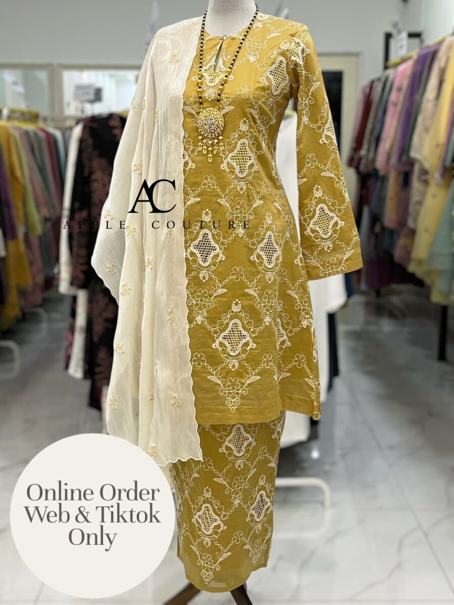 CAMELIA KURUNG MODEN SULAM ORGANZA MUSTARD