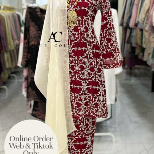 CAMELIA KURUNG MODEN SULAM ORGANZA MAROON