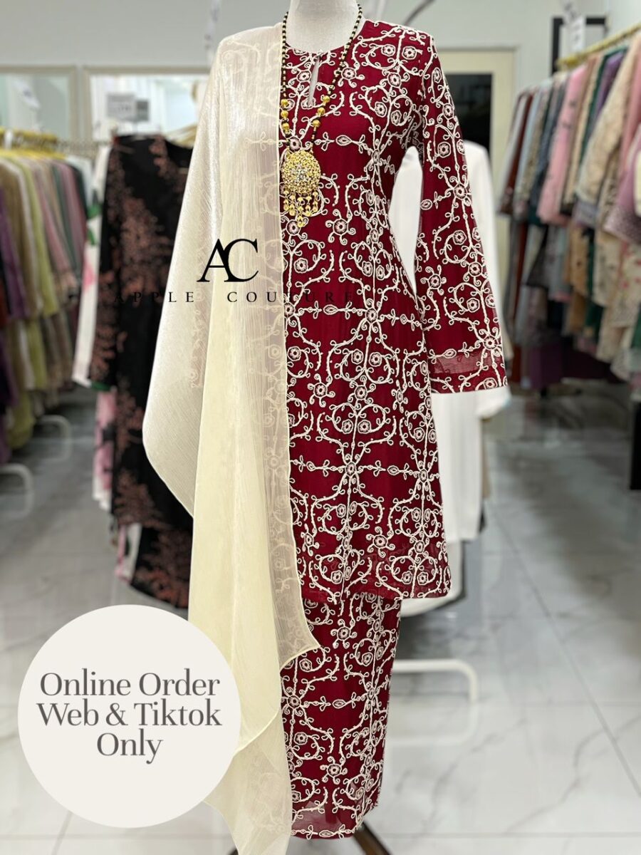 CAMELIA KURUNG MODEN SULAM ORGANZA MAROON