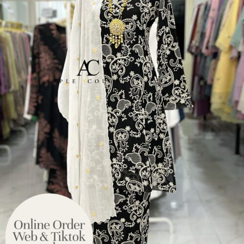 CAMELIA KURUNG MODEN SULAM ORGANZA BLACK