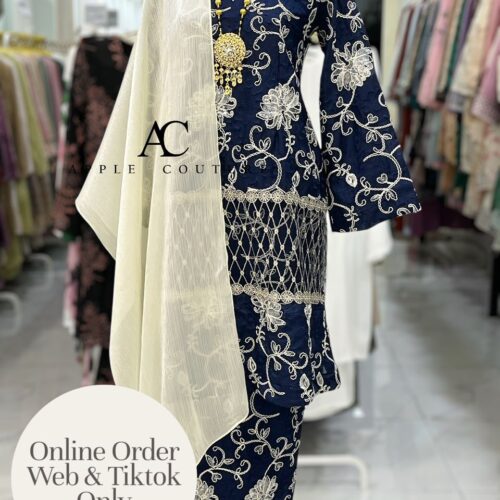 CEMARA KURUNG PREMIUM SOFT JAQUARD EMBROIDERY DARK BLUE