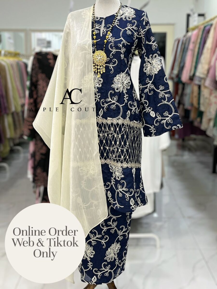 CAMELIA KURUNG PREMIUM SOFT JAQUARD EMBROIDERY DARK BLUE