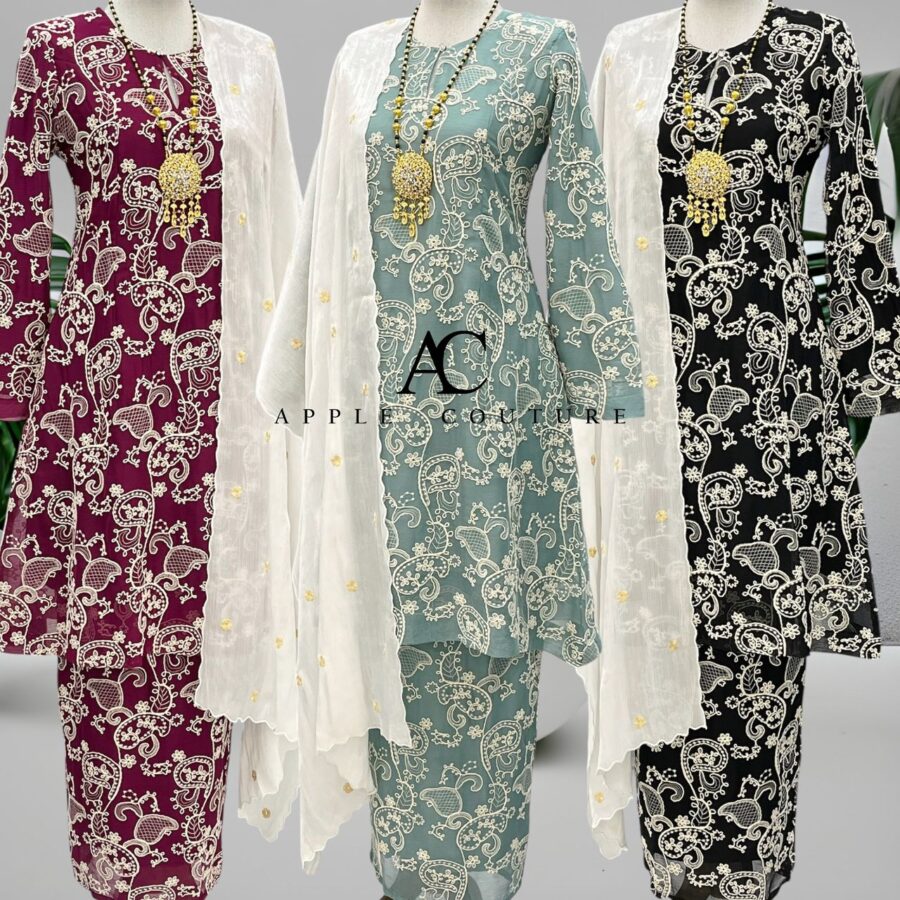 CAMELIA KURUNG MODEN SULAM ORGANZA BLACK - Image 3