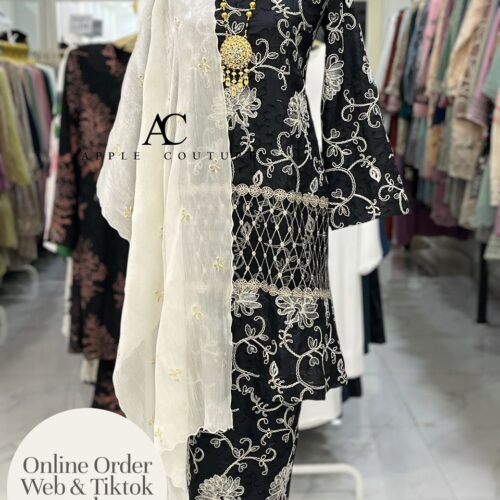 CEMARA KURUNG PREMIUM SOFT JAQUARD EMBROIDERY BLACK
