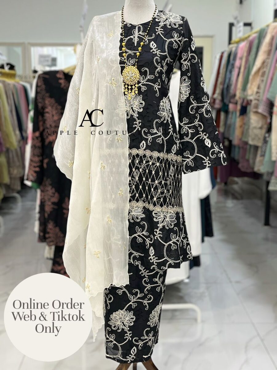 CAMELIA KURUNG PREMIUM SOFT JAQUARD EMBROIDERY BLACK