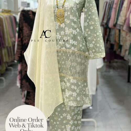 CEMARA KURUNG PREMIUM SOFT JAQUARD EMBROIDERY SAGE GREEN