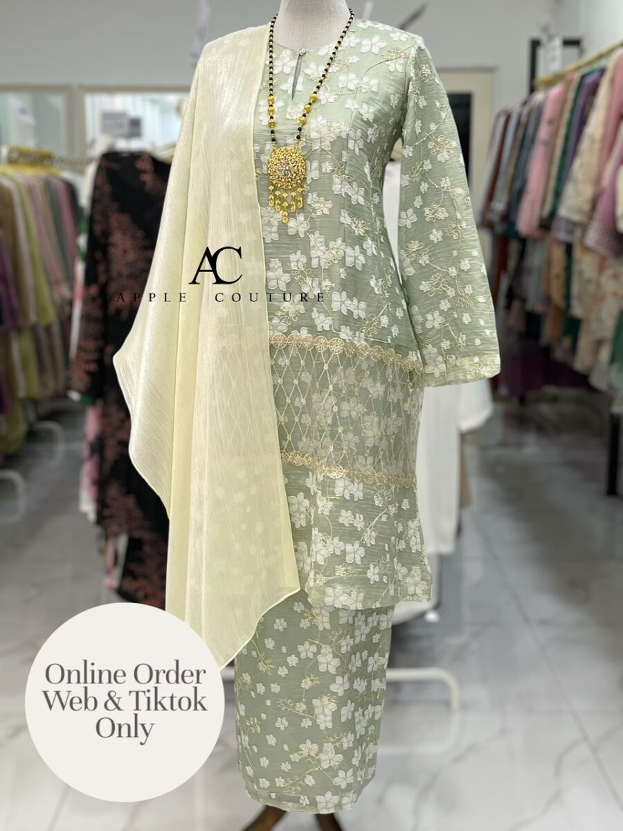CAMELIA KURUNG PREMIUM SOFT JAQUARD EMBROIDERY SAGE GREEN