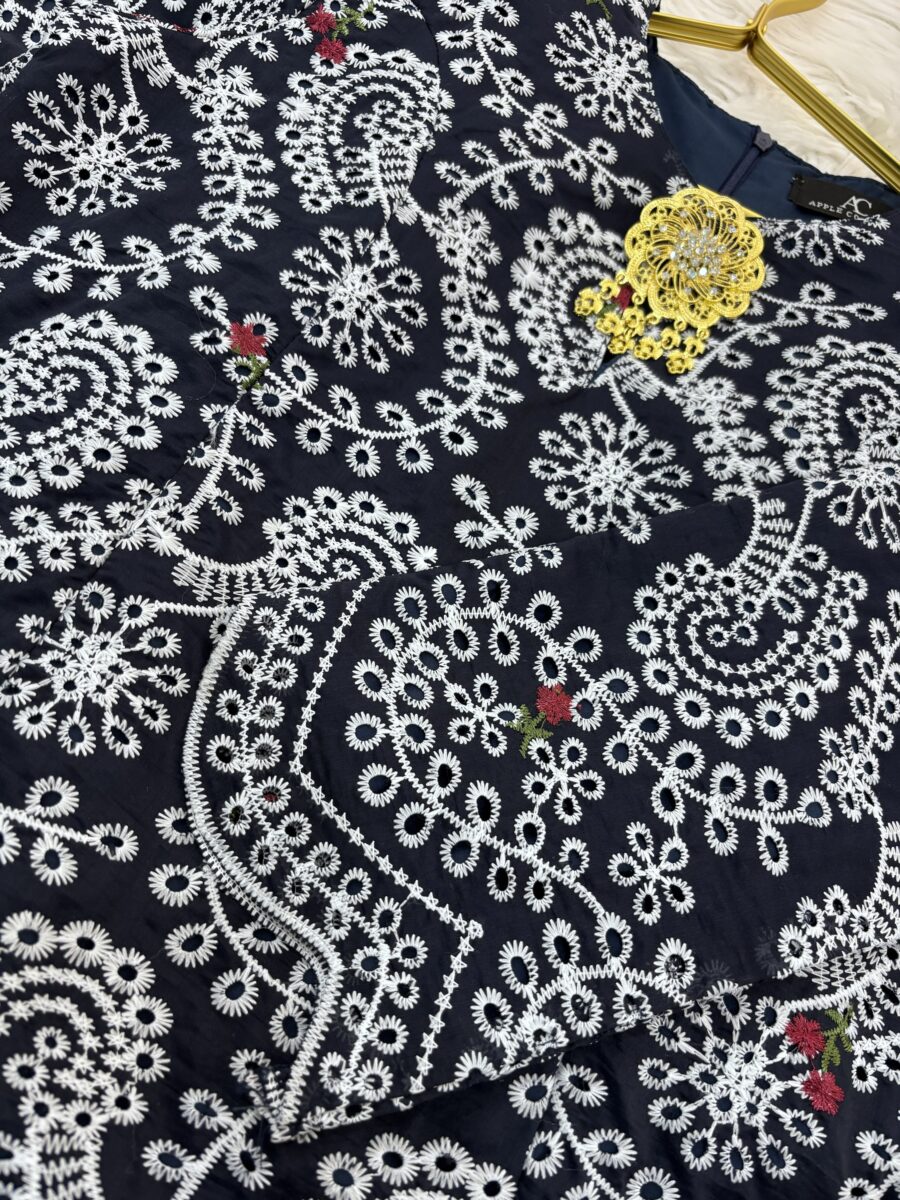 CAMELIA KURUNG PREMIUM VOILE EMBROIDERY BLUE BLACK - Image 2