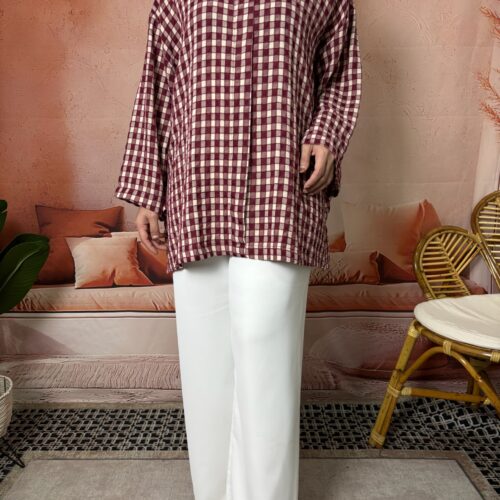 APPLE CHECKED TOP MAROON