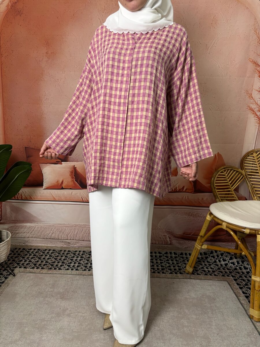 APPLE CHECKED TOP PINK