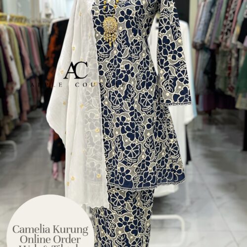 CAMELIA KURUNG PREMIUM GUIPURE LACE NAVY BLUE