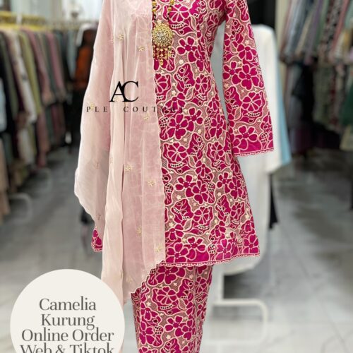CAMELIA KURUNG PREMIUM GUIPURE LACE HOT PINK