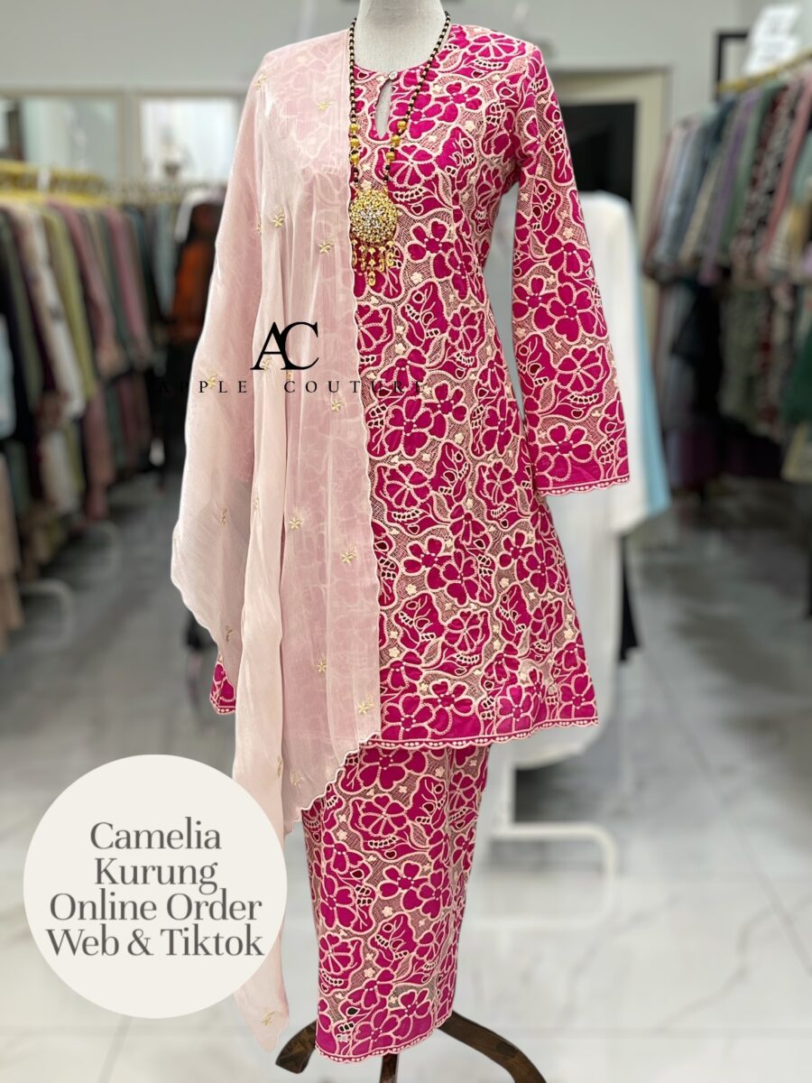 CAMELIA KURUNG PREMIUM GUIPURE LACE HOT PINK