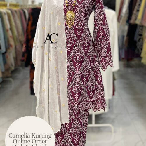 CAMELIA KURUNG PREMIUM GUIPURE LACE BURGUNDY