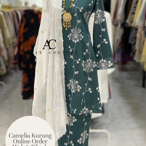 CAMELIA KURUNG PREMIUM ORGANZA EMBROIDERY TEAL GREEN