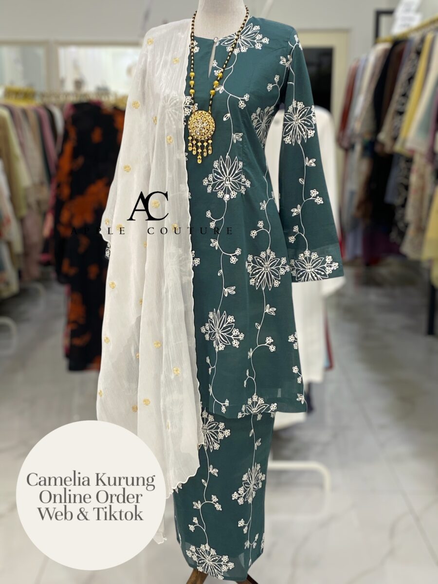 CAMELIA KURUNG PREMIUM ORGANZA EMBROIDERY TEAL GREEN
