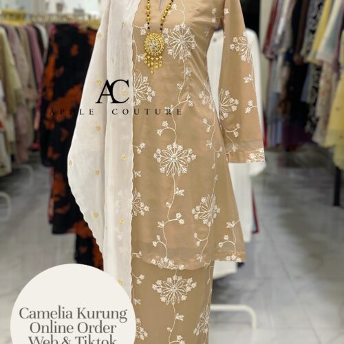 CAMELIA KURUNG PREMIUM ORGANZA EMBROIDERY SOFT BROWN